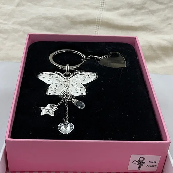 Things Remembered Silver Butterfly Key Ring With 4 Charms - Picture 2 of 7